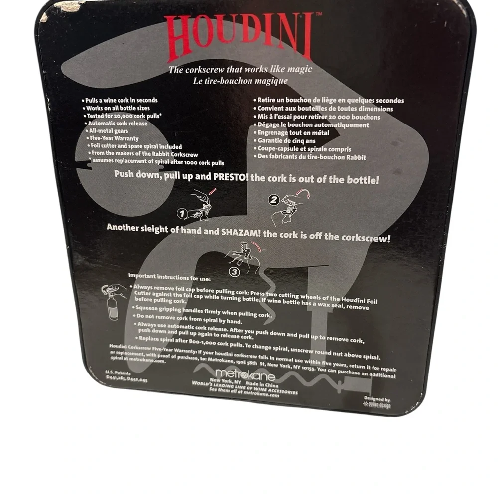 HOUDINI BY METROKANE THE RED CORKSCREW THAT WORKS LIKE MAGIC & FOIL CUTTER SET